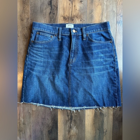 J. Crew Dresses & Skirts - J.Crew Denim Mini Skirt Raw Hem Dark Wash Classic A-Line Size 28